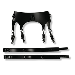 PROVOCATEUR LEATHER GARTER + THIGH SET RAVEN